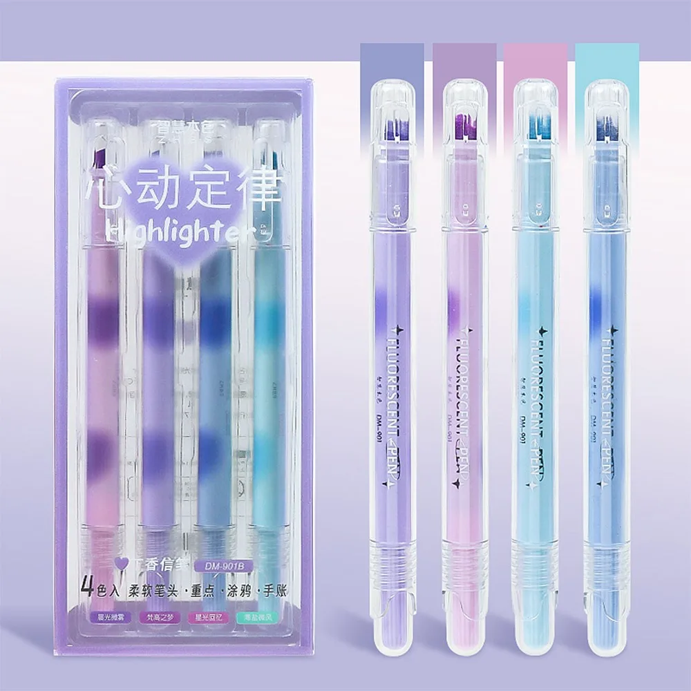 4Colors/Set New Double Head Highlighter Gradient Color Art Painting Graffiti Fluorescent Pen Mark Focus Pen School Office