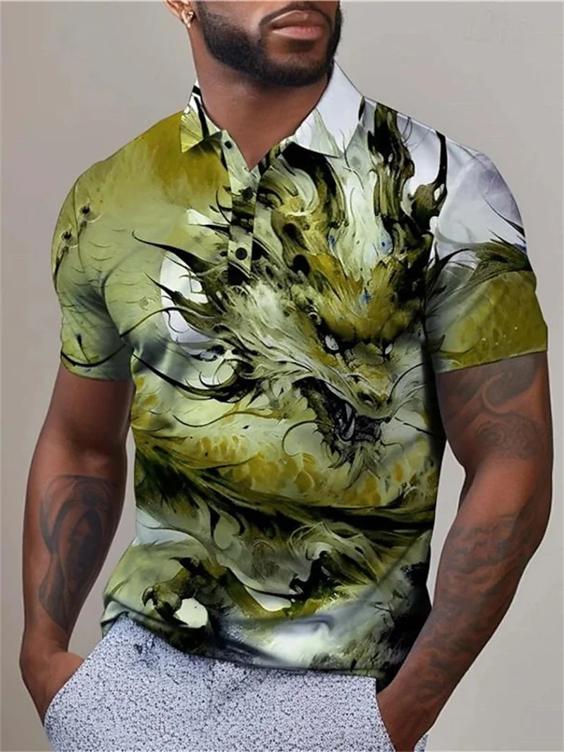 

3D Print Men's Dragon Golf Polo Shirts New In Short Sleeve Casual Buttons Polo Shirts For Men Fashion Mens Tee Shirts Clothes