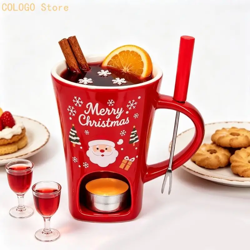 Chocolate Fondue Cup with Bowl Positioned over a Tea Light Compartment for Gentle Dip Warming and Christmas Serving D0LD