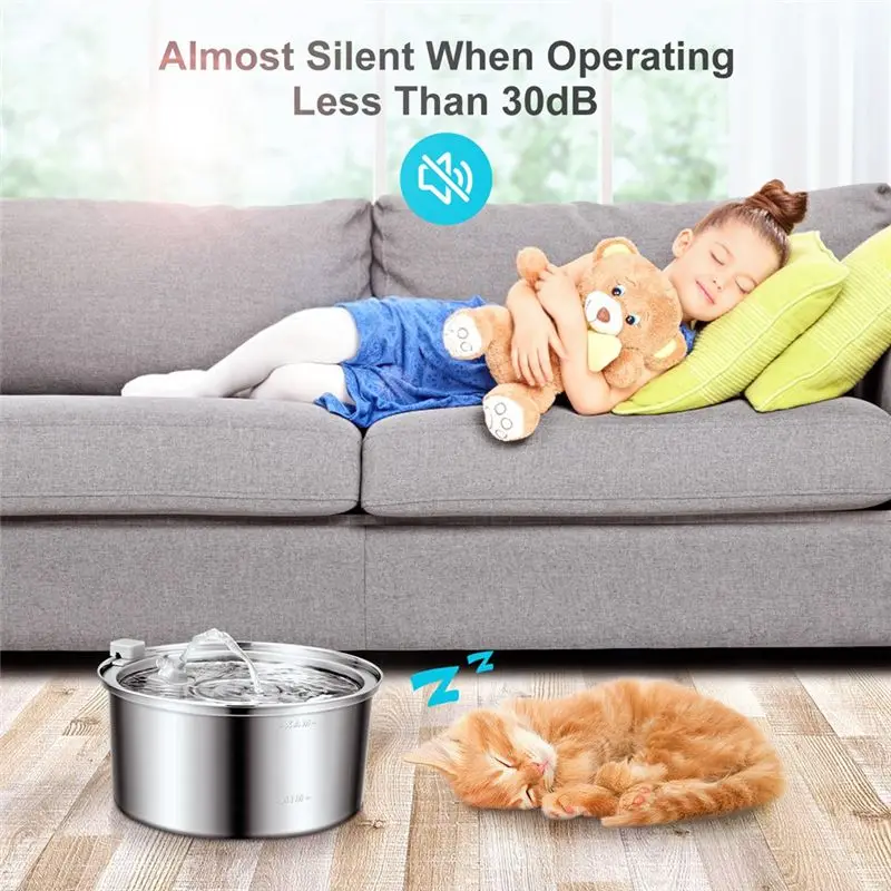 Efficient- Cats Water Fountain Stainless Steel 108Oz/3.2L Automatic Pet Water Fountain Smart Mute Dog Water Dispenser EU Plug