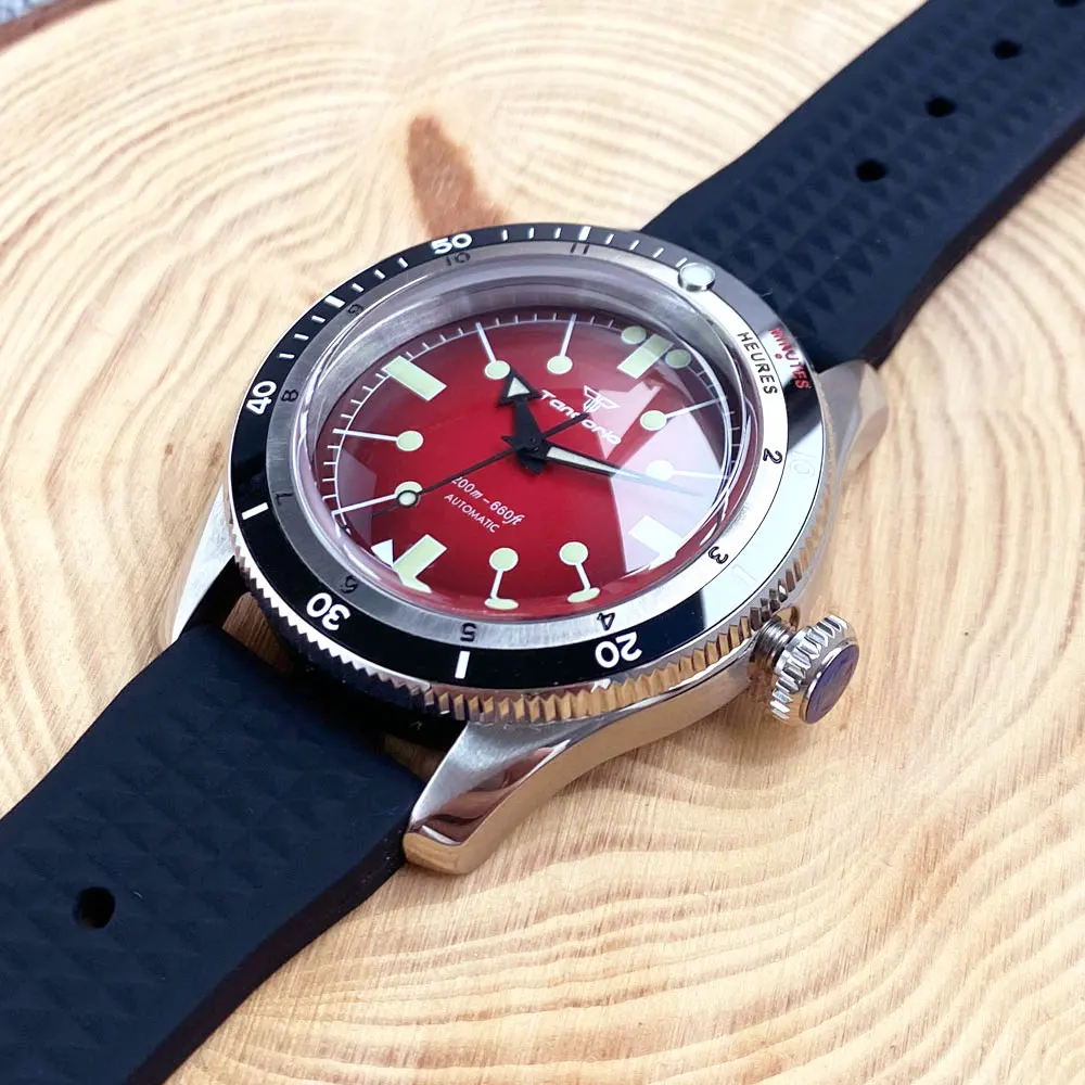 Tandorio Red Blue 40mm NH35 PT5000 Mechanical Automatic Diving Men Watch 20ATM Water Resistant Domed Sapphire Screw Crown Reloj