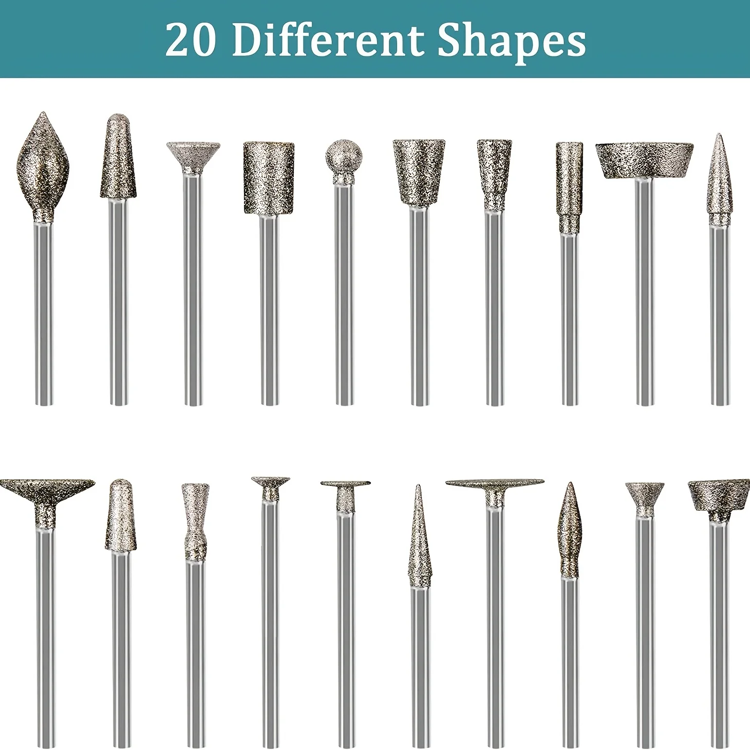 20Pcs 3.0 Diamond Grinding Burr Needle Point Engraving Carving Polishing Jade Stone Drill Bit Rotary Tool Set For Dremel Rotary
