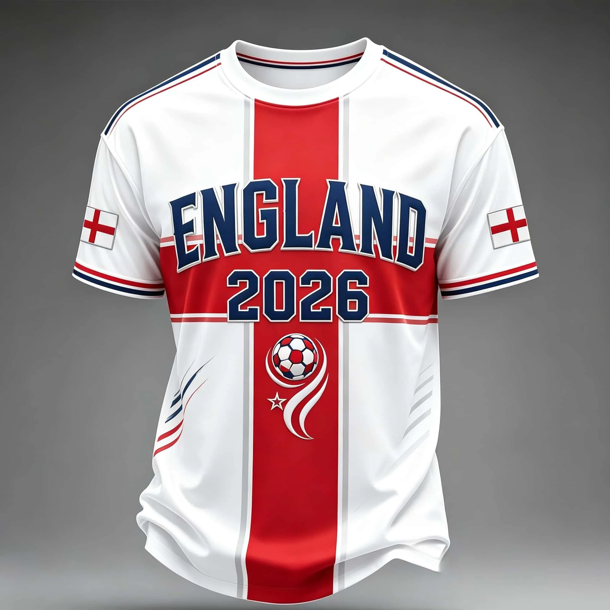 2026 New England _Three Lions_ Themed Jersey – England Fan T-Shirt (Unisex) – Loose, Breathable, Casual Sports Short-Sleeve Tee