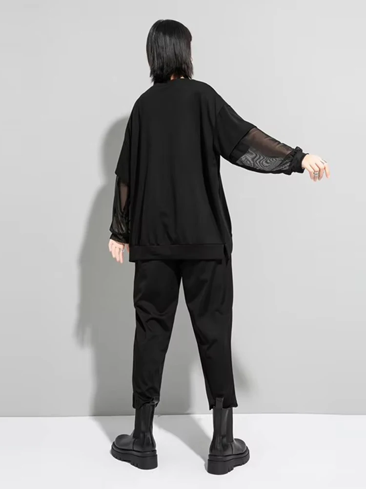 Amax luluE Spring Fashion 2024 Clothes Ladies Lace Patchwork T-shirts Womens Zippers Black Tees Female Casual Long Sleeve Tops
