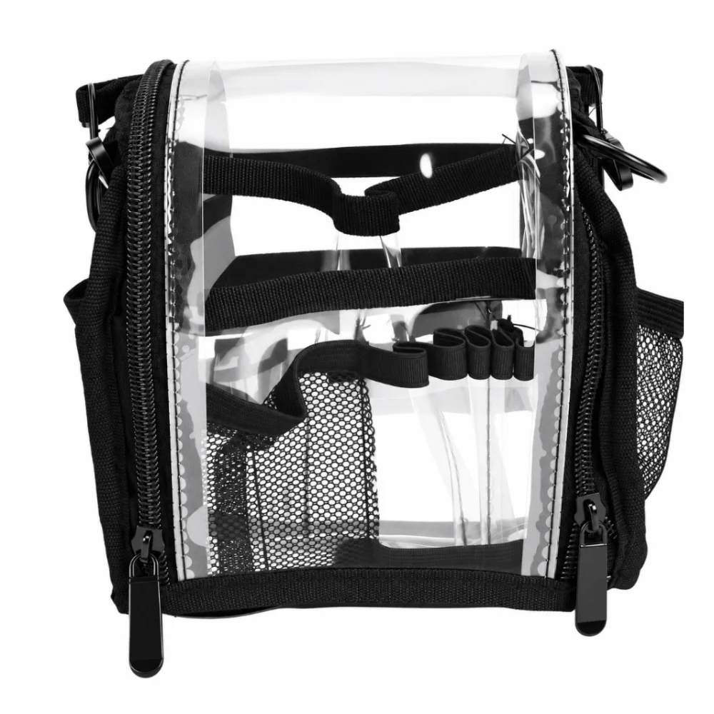 Waterproof Makeup Organizer Bag PVC Elastic Brush Loop Makeup Artist Bag Mesh Pocket Cosmetic Storage Case Salon Vanity Storage