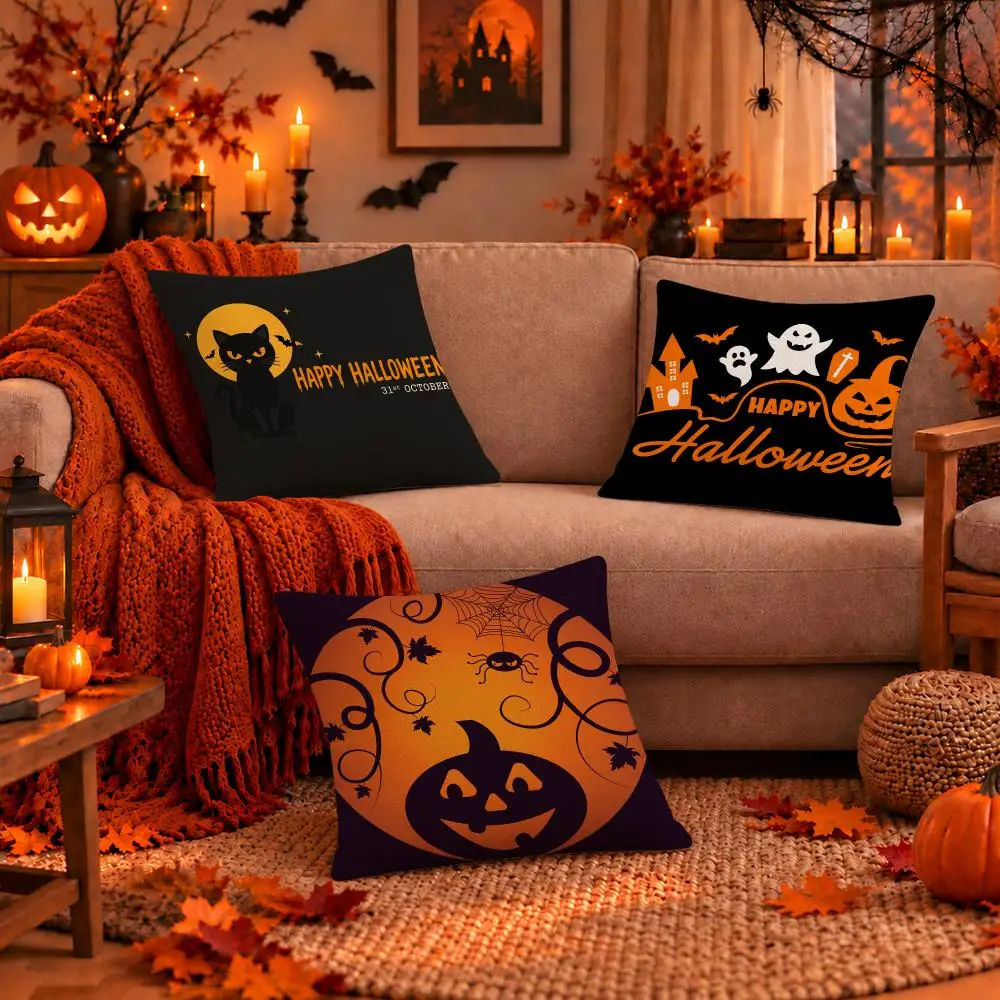 Art Minimal Flat Halloween Cushion Cover Dark Gothic Plush Pillow Covers for Sofa Bedroom Home Decor