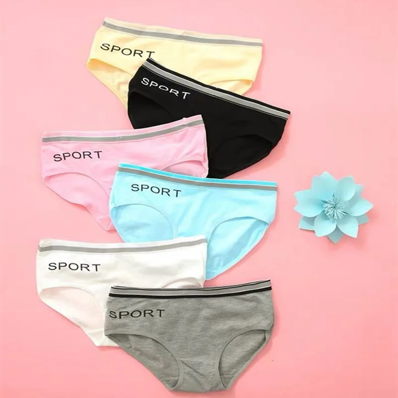 

6pc/Lot Teenager Girls Underwear Cotton Briefs Sports Letters Breathable Pupils 8-12-14 Years