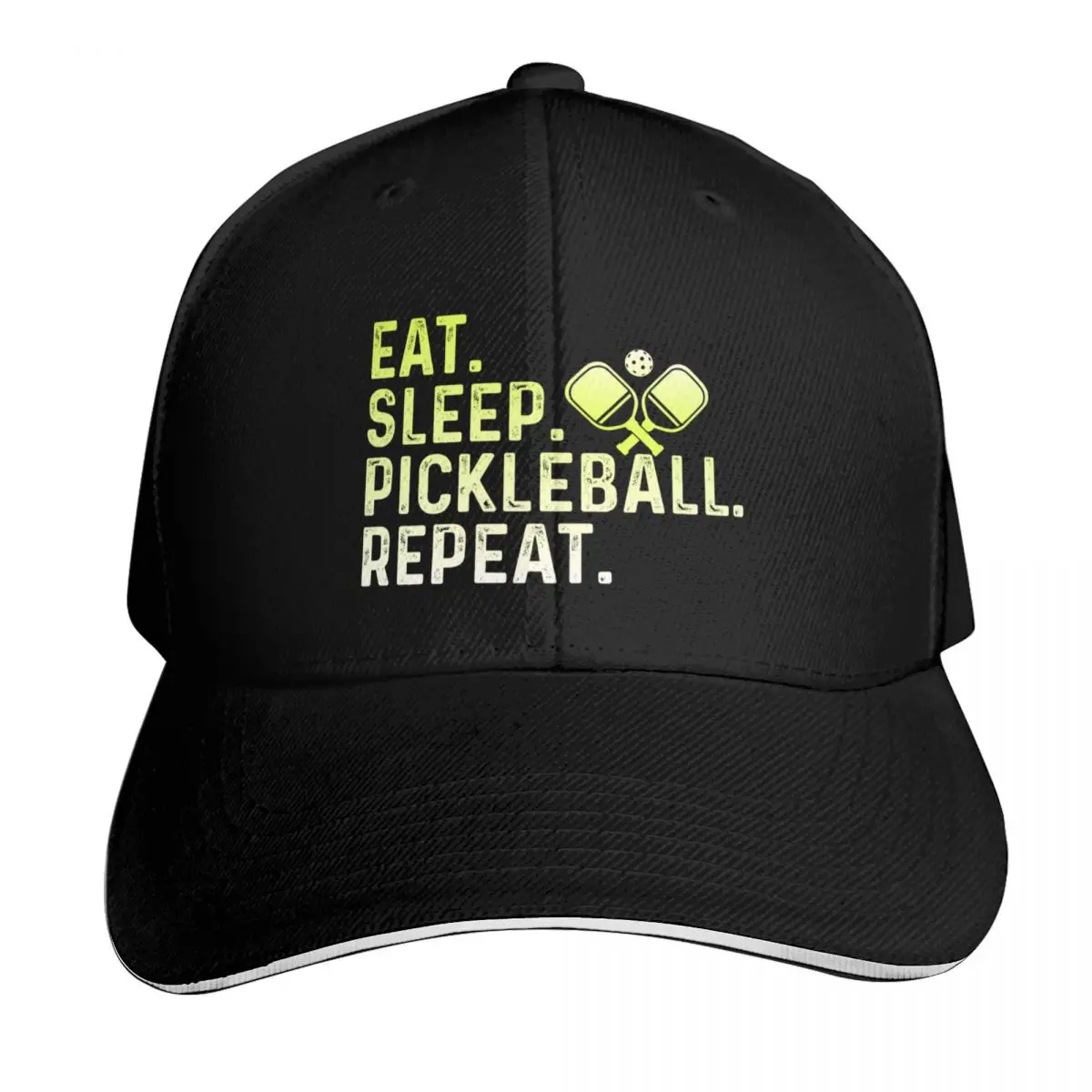 Eat Sleep Pickleball Repeat Baseball Cap Cotton Twill Breathable Contrast Two Tone Brim Snapback Flat Bill