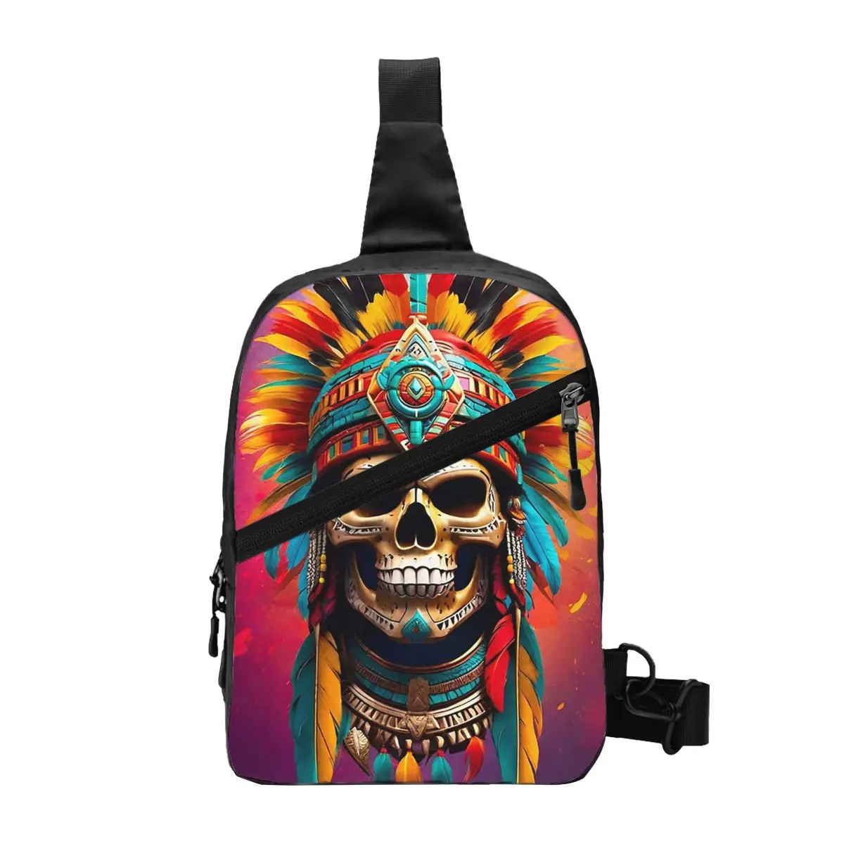 Bolso de pecho con calavera azteca para hombre, bandolera, bolso de pecho, mochila de viaje, senderismo, bolso de hombro