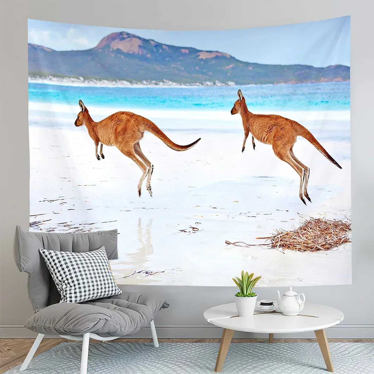 Cute Kangaroo Tapestry Wild Animals Tapestry Sunset Beach View Tapestry Home Living Room Dorm Bedroom Aesthetics Tapestries