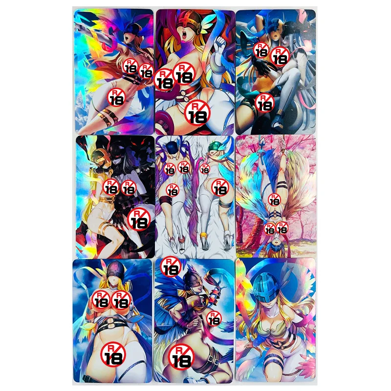 9Pcs/set Sexy Anime Girl Digimon Adventure Angewomon Lady Devimon Cartoon Game Collection Cards Toy Birthday Gifts for Friends