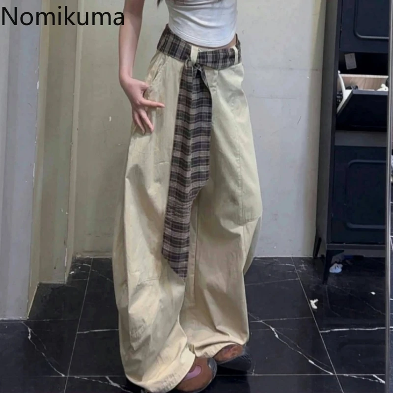

Streetwear Women Wide Leg Pants Casual Bandage Trousers 2025 New Bottoms High Waist Loose Fashion Korean Thin Pantalon Femme