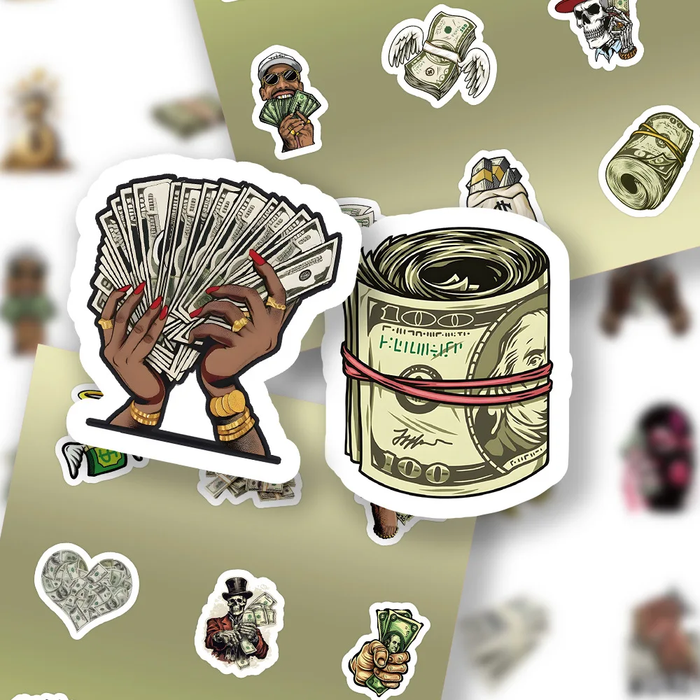 

10/30/50PCS Fashionable Cartoon Money Dollar Graffiti Stickers for Water Cup Cell Phone Computer Notebook Stationery Luggage