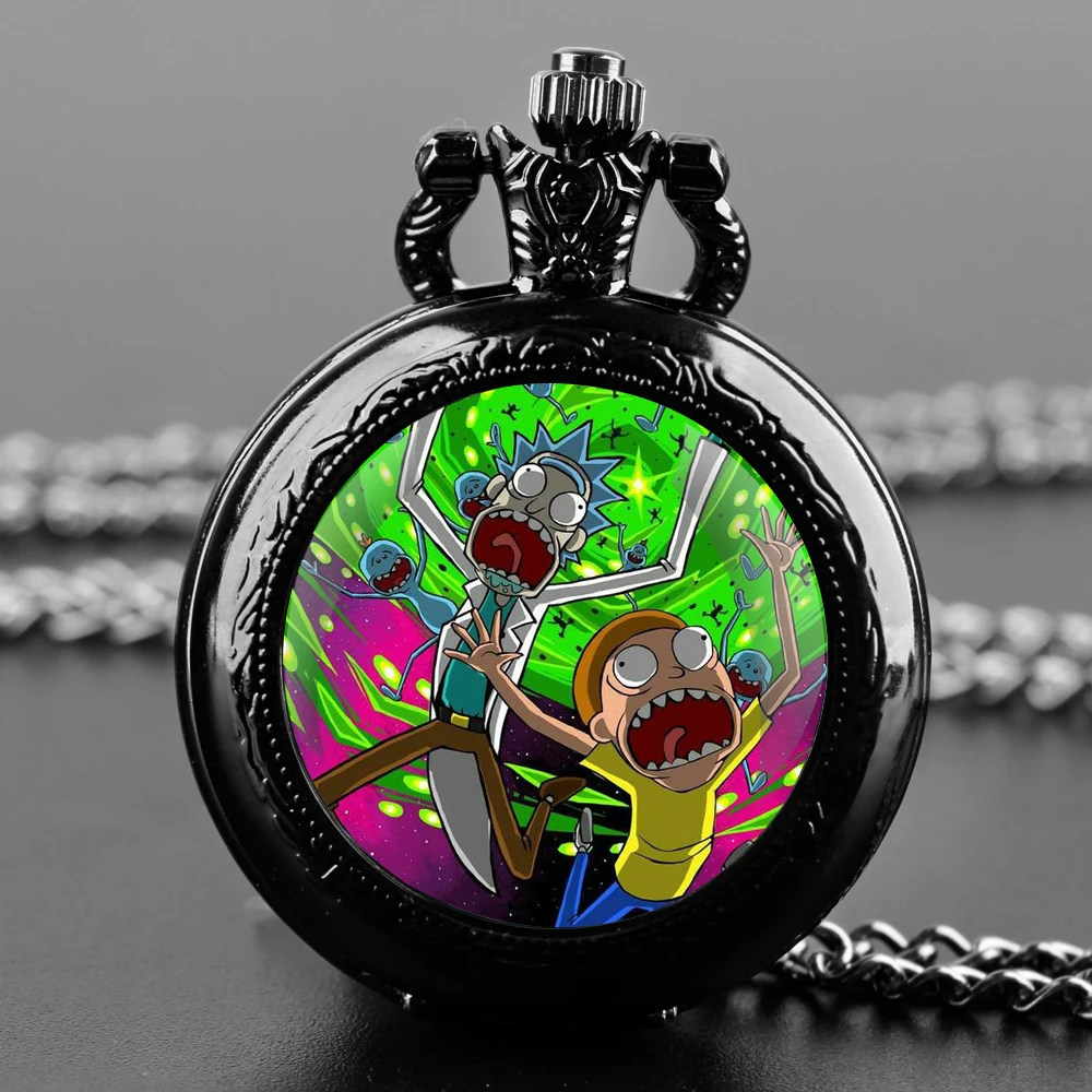 Creative Cartoon Design Glass Dome Practical Quartz Pocket Watch Fob Chain Necklace Mens Kids Gifts Clock Halloween Gifts