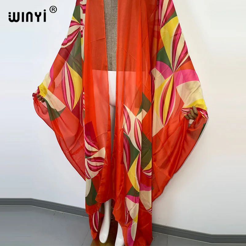 2022 WINYI beach cover up sweet lady pink boho Cardigan stitch Cocktail sexy Boho Maxi Holiday Batwing Sleeve perspective KIMONO