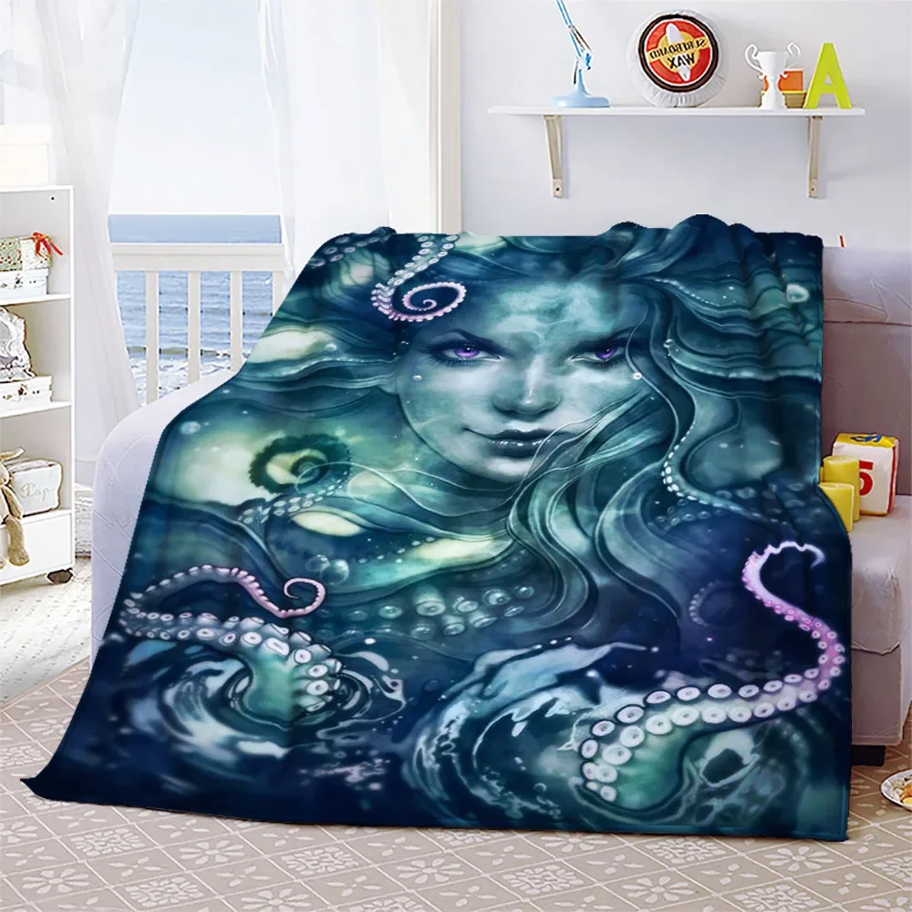 Siren Throw Blanket Cthulhu Octopus Mermaid 3D Printed Flannel Soft Blanket Living Room Sofa Cover Bedspread Girl Birthday Gifts