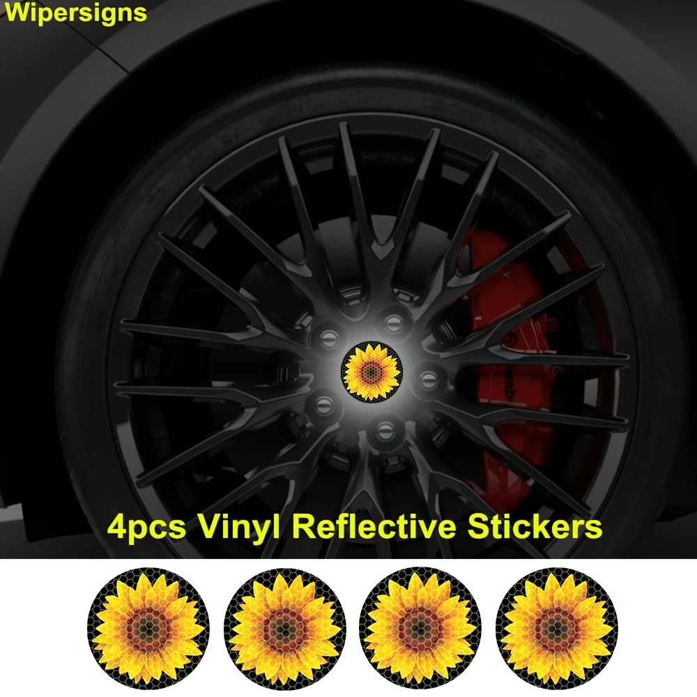 4Pcs Reflective Sunflower Vinyl Stickers, Waterproof Decals For Car Wheel Hub Center Cap Decor, Holiday Gift