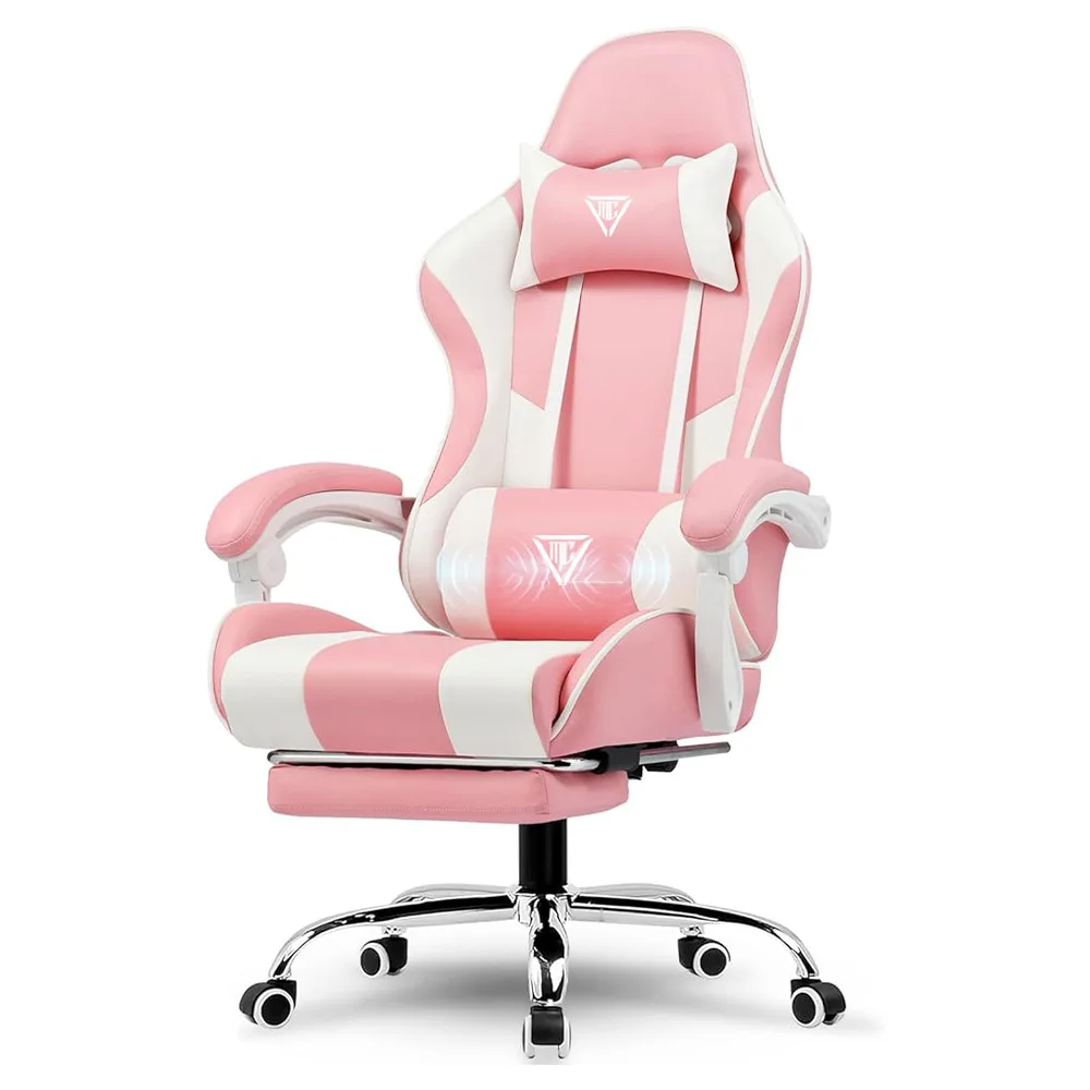 Black Comfortable Reclining Extendable Foldable Leather Gaming Chair 290lbs Cute Computer Chair Cat Ears Massage Lumbar Support