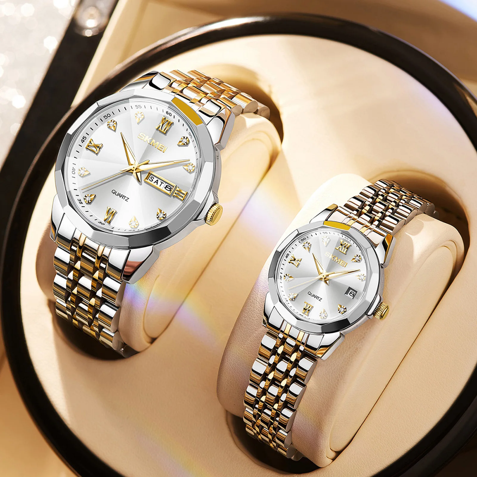 SKMEI 7070 Couple Quartz Watches Men Women 30M Waterproof Fashion Casual Wristwatches Business Clock Date Display Gift Office
