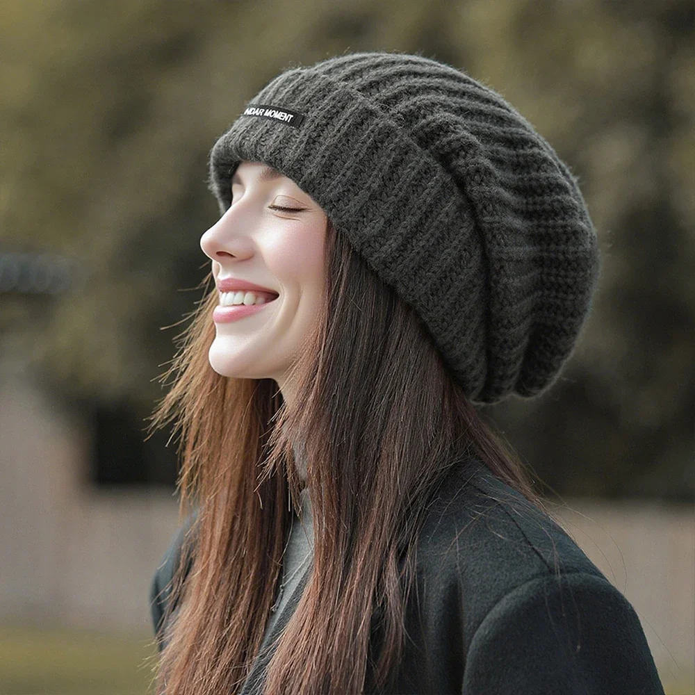 Wool Knit Hats Elastic Cap Winter Windproof and Warm Beanie Hat Solid Color Cap Covers Unisex The Head and Ears For Men Women