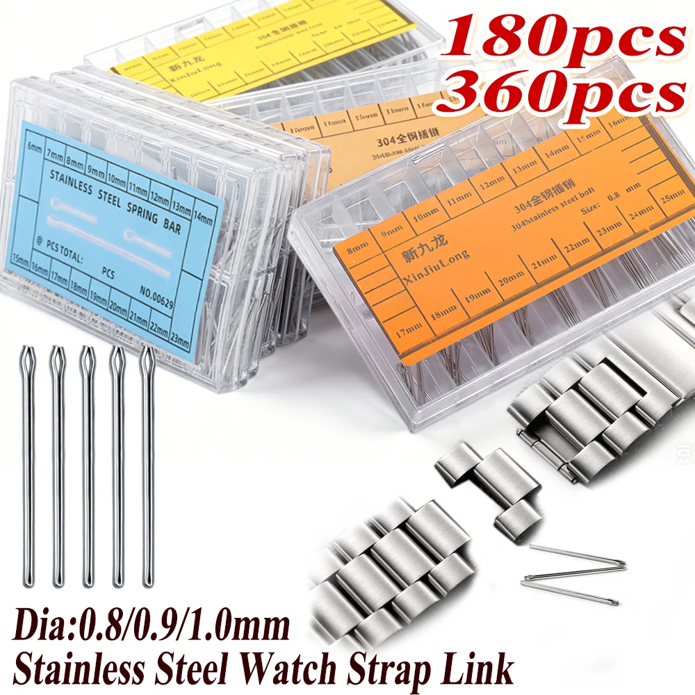 180/360pcs 8mm-23mm Stainless Steel Watch Strap Link Pins Bar 18 Sizes WatchBand Split Bolt Pins Accessory Repair Tool with Box