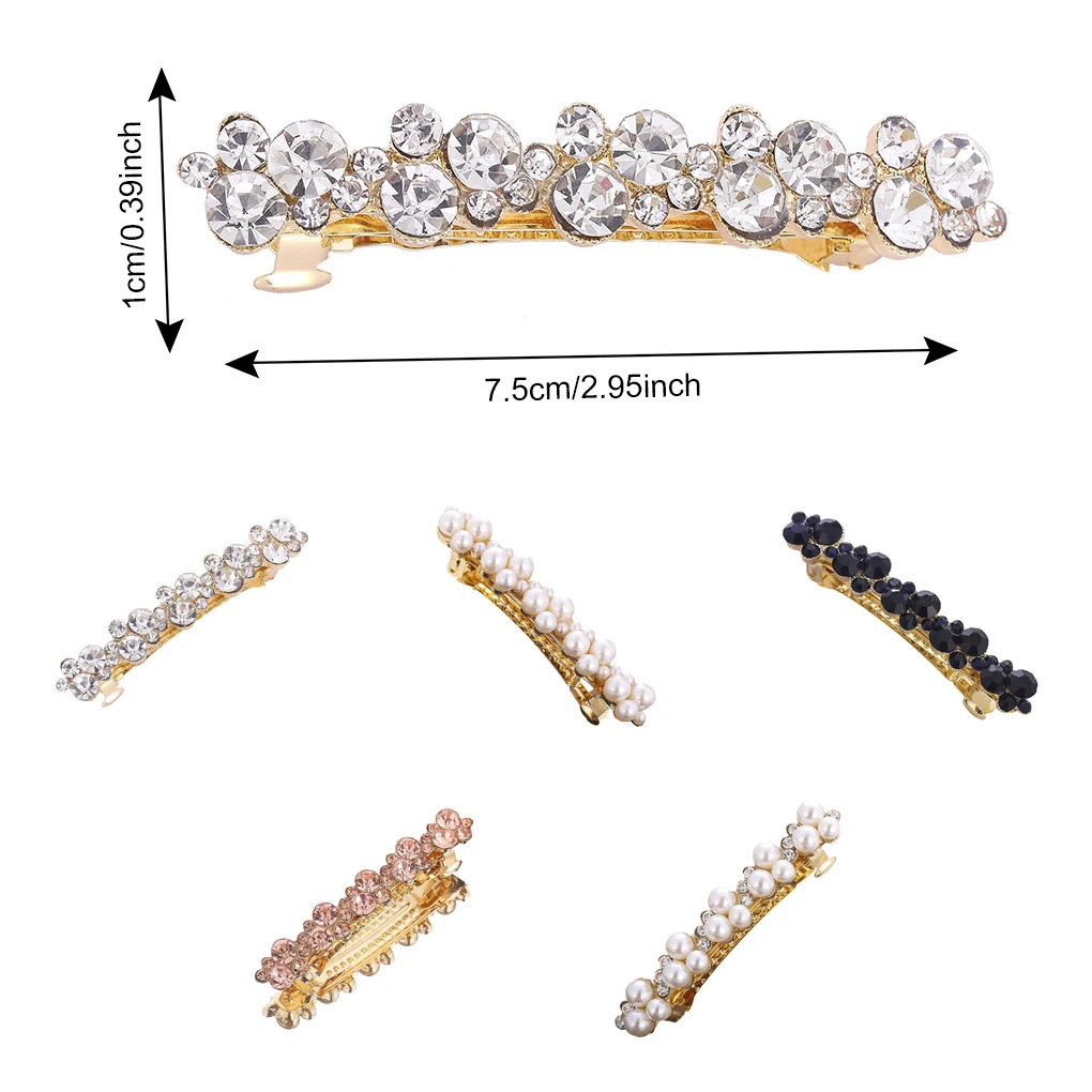 Elegant Pearl Spring Hair Clips Pin For Women Kid Exquisite Barrettes To Style And Hair Accessories E8407White Diamonds