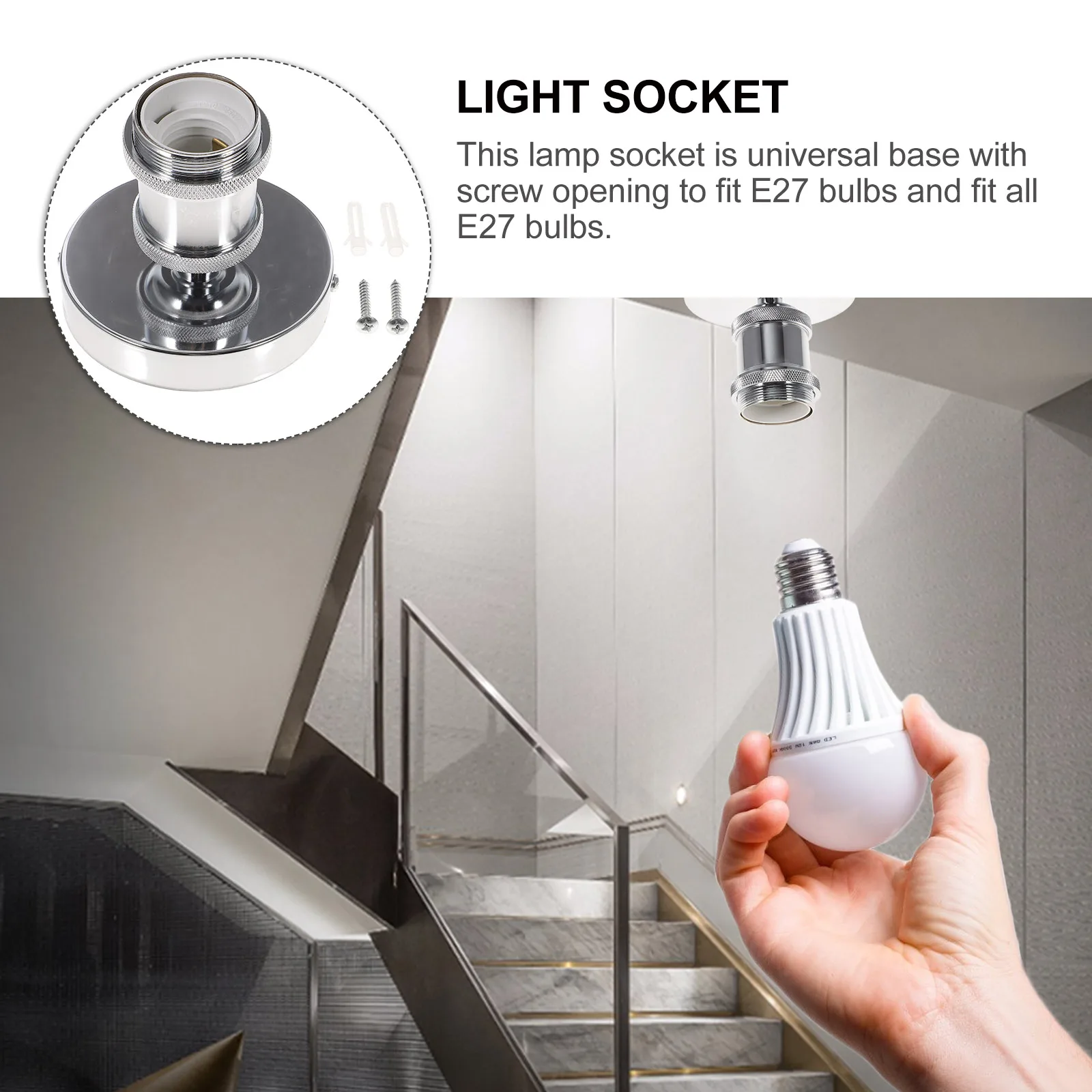 

Vintage E27 Light Socket Stainless Steel Lamp Bulb Holder Durable Metal Base For Diy Lighting Replacement Decorative Ceiling