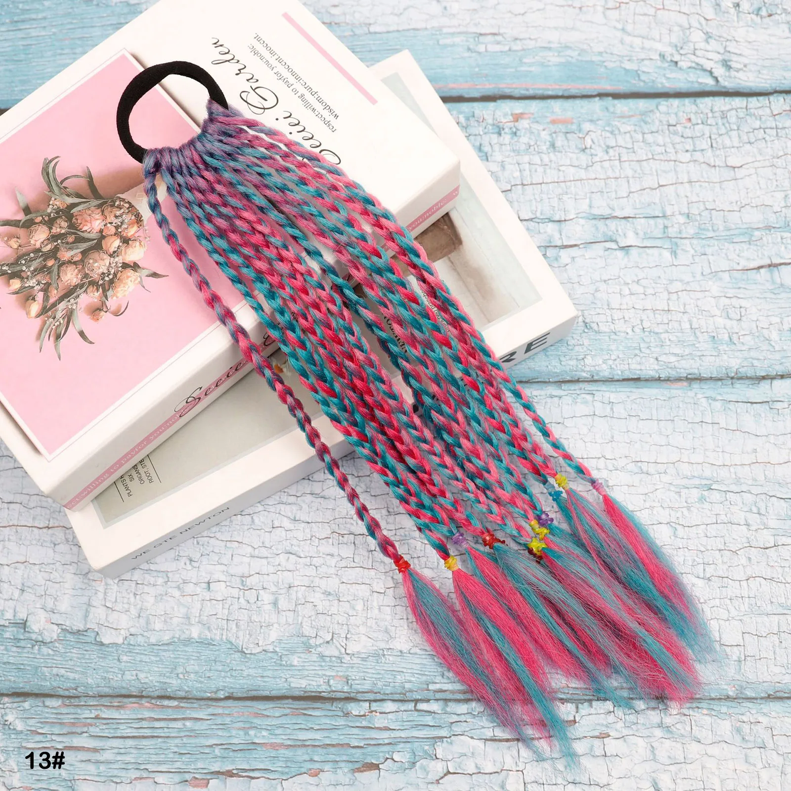 

Резинка для волос с коротким цветным плетеным хвостиком, радужные синтетические хвосты для девочек, для повседневного использования и вечеринок