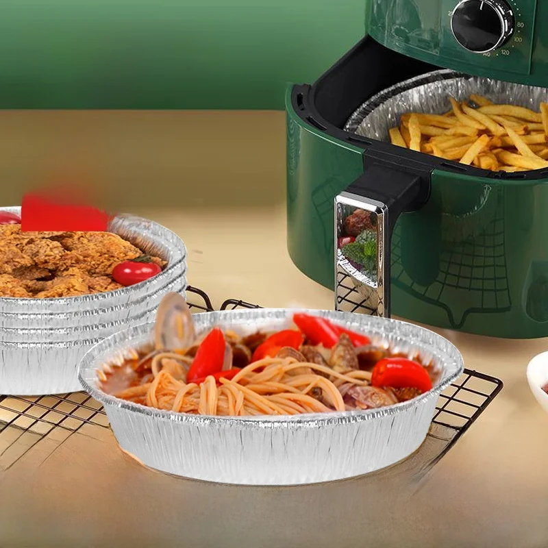 Air Fryer Disposable Aluminum Foil Dish Thickened Baking Tray Home Use round Shape Oven Baking Non-Stick Easy Clean T-Shirt