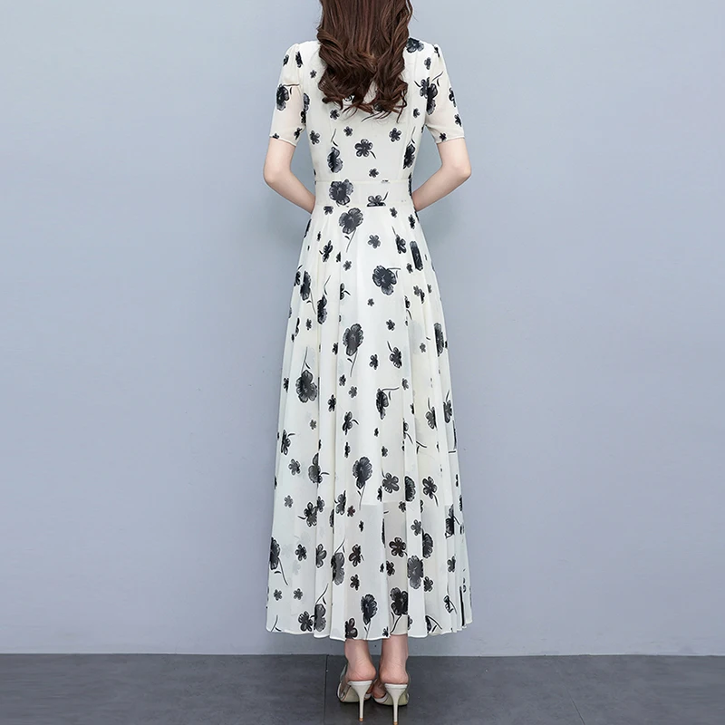 2025 Vintage Print Bodycon Night Midi Dress Luxury Party Elegant Prom Long Dress Women Casual Chiffon Floral Boho Beach Sundress