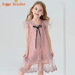 Bear Leader Girls Dress 2023 New Summer Mesh Girls Clothes Pink Applique Princess Dress Children Summer Clothes Baby Girls Dress