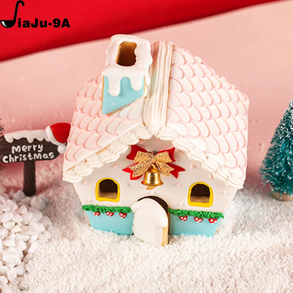 Molde de casa de jengibre de Navidad 3D, juego de cortadores de galletas de plástico, molde para galletas DIY, pastel de pastelería, sello,