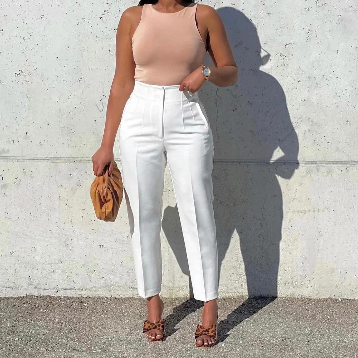 

Pants Women Autumn Casual Slim Fit High Waist Trousers White Y2k Elegant Sheath Long Pencil Pants Work Splice Capris African