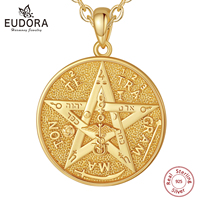 Eudora 925 Sterling Silver Pentagram Runes Necklaces for Women Man 18K Gold Amulet Guardian Star Tetragrammaton Pendant Gift