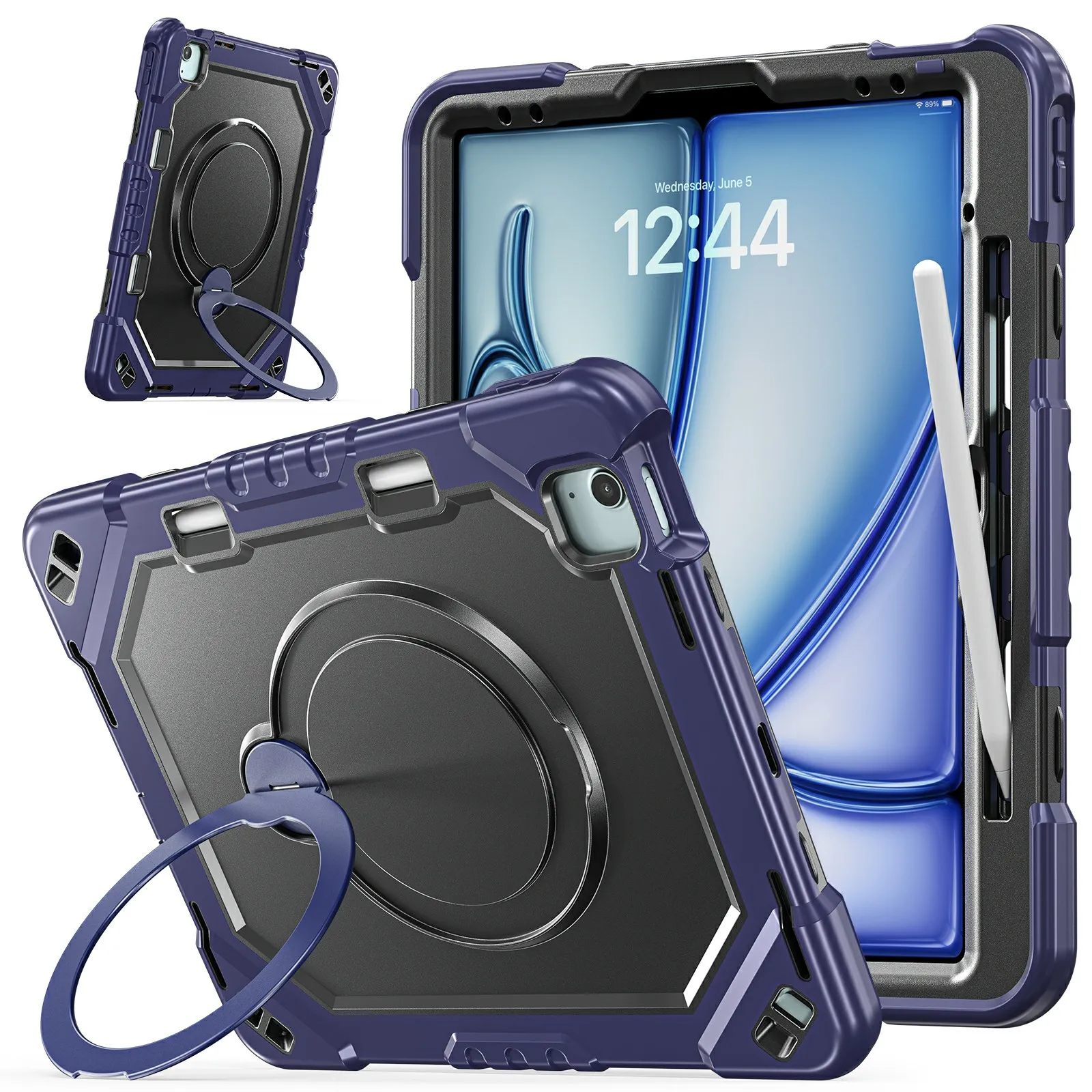 For iPad Air 13 (2026)  /  (2025)  /  (2024)  /  Pro 12.9 (2022)  /  (2021)  /  (2020)  /  (2018) Case TPU + PC + Silicone Shock