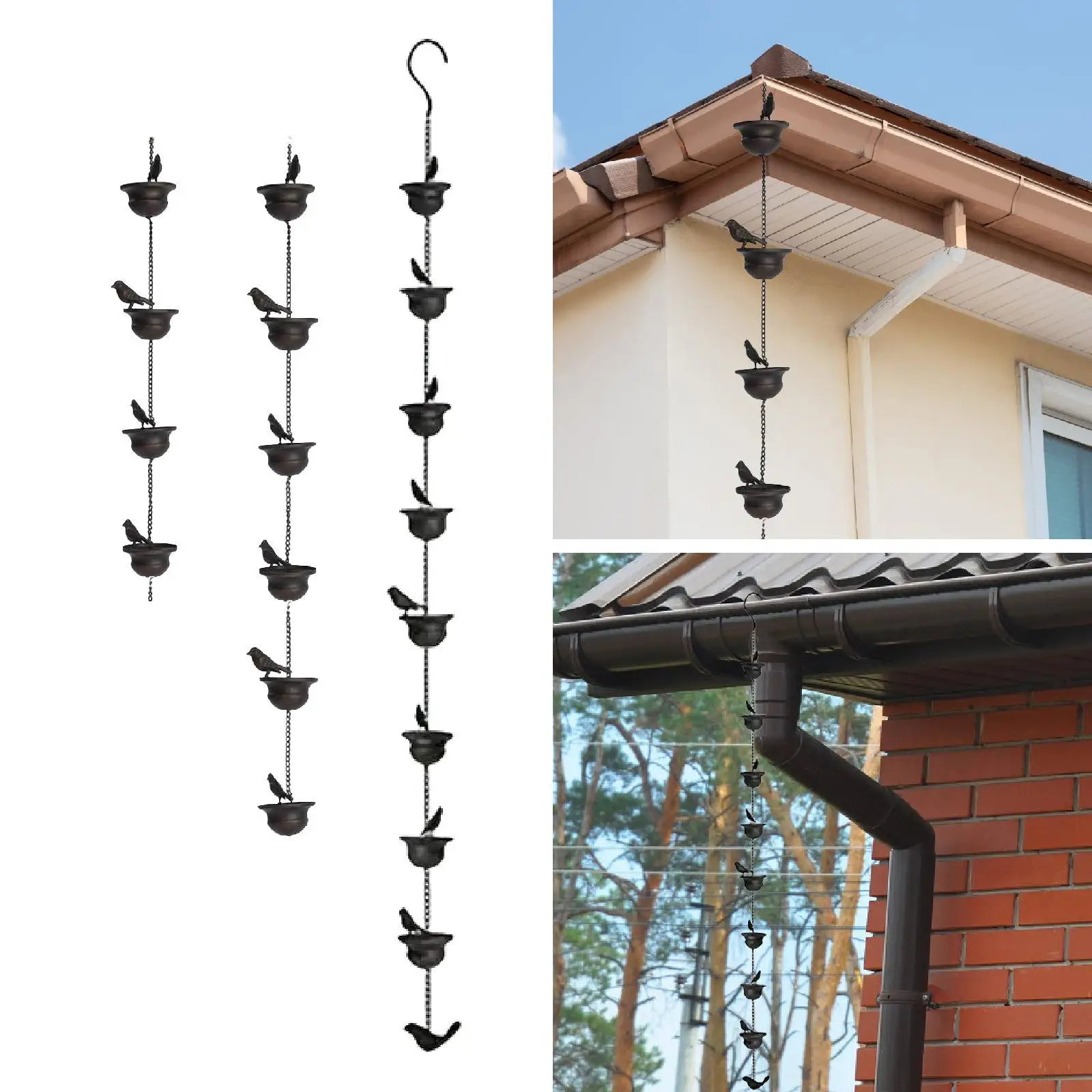 Cup Rain Chain Creative Bird Design Gutter Downspout Replacement for Garden Roof Patio Drain Collector