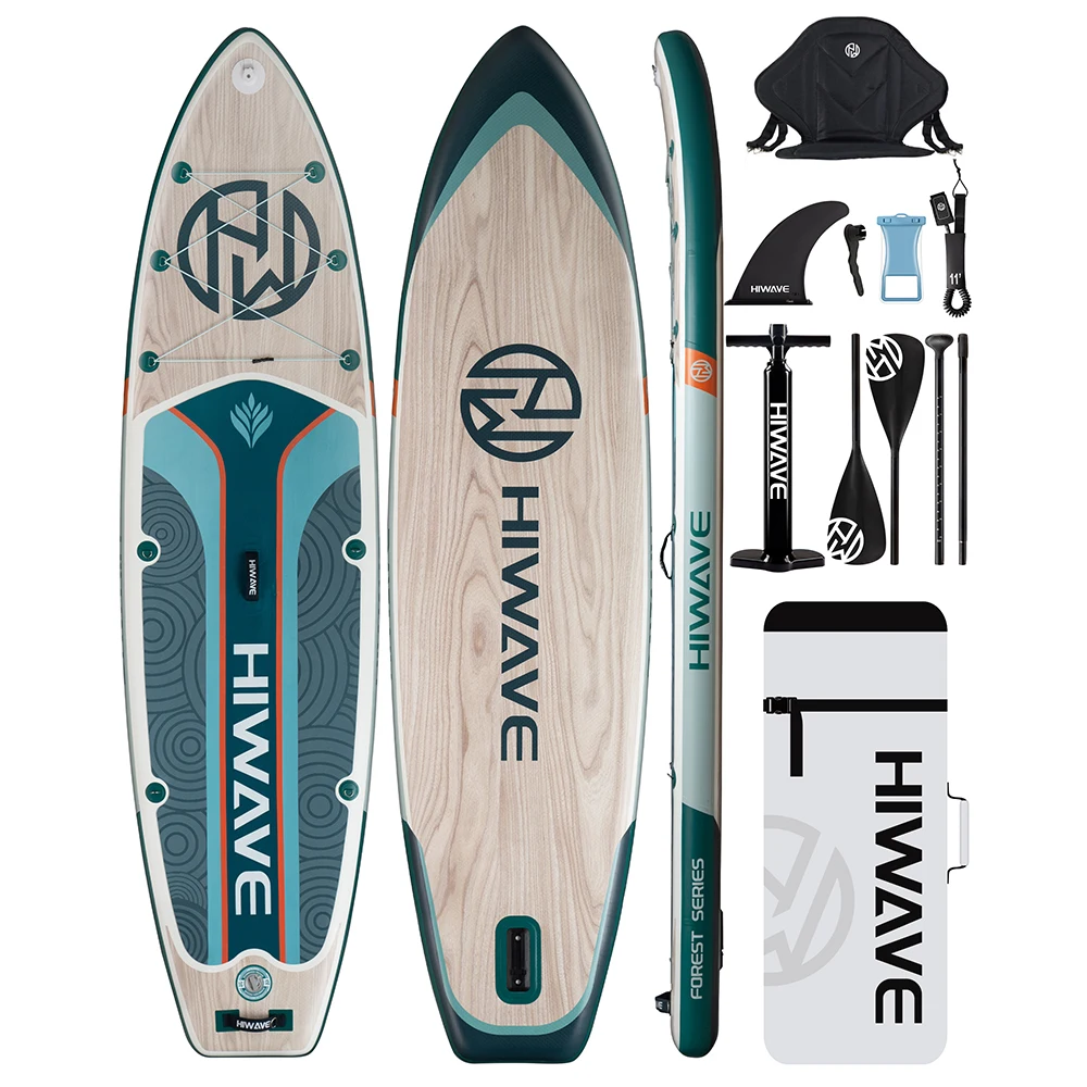 Hiwave Forest Light PRO Waterproof Inflatable Paddle 11'x34''x6'' Sup Stand up Board Adult Standing Style Aquatic W Accessories