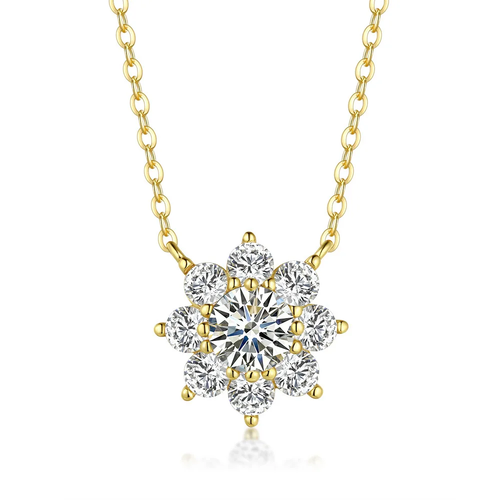 

Moissanite Pendant Necklace for Women, 14K Gold Plated 925 Sterling Silver 1 Carat D Color Moissanite Necklace with Certificate