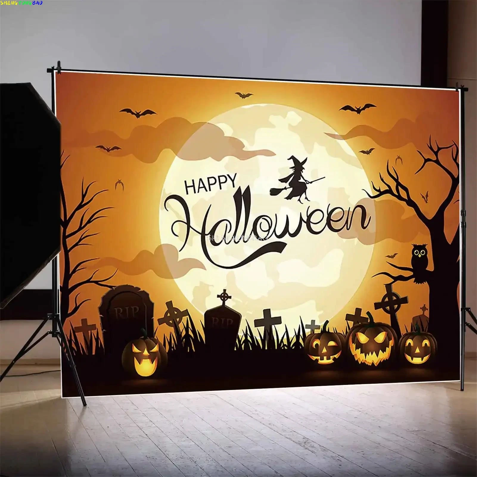 سعيد عيد الهالوين خلفيات للتصوير الفوتوغرافي بالون القلعة جاك O'Lantern ديكورات منزلية خلفية استوديو الصور HO-01