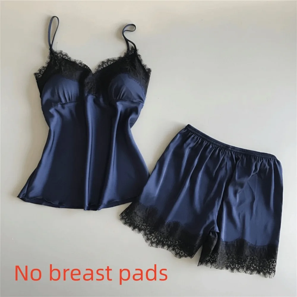 

Two-Piece Set Summer Women's Halter Pajamas Breathable Solid Color Thin Pajamas Leisure Suit Polyester Sling Pajamas
