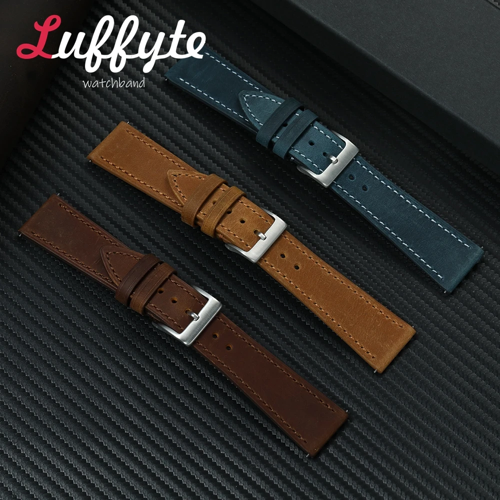 Quick Release Vintage Genuine Leather Watch Band 18mm 19mm 20mm 21mm 22mm Crazy Horse Wrist Straps with Stainless Steel Buckle
