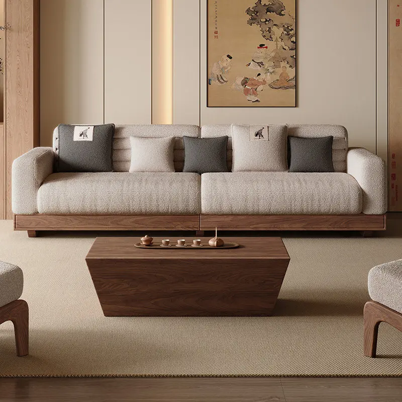 LTT1 Solid Wood Sofa Three-Seater Winter and Summer Dual-Use Storage New Chinese Fabric Sofa