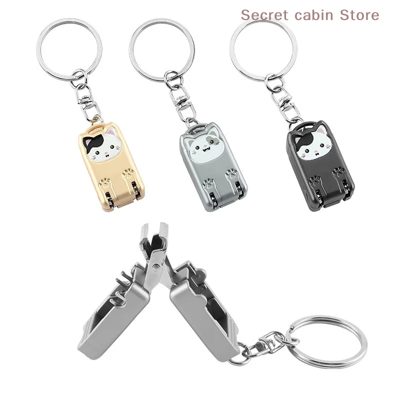 （Secret ）New Stainless Steel Fingernail Clipper Metal Foldable Mini Creative Kitten Nail Clipper Trim Nails Keychain