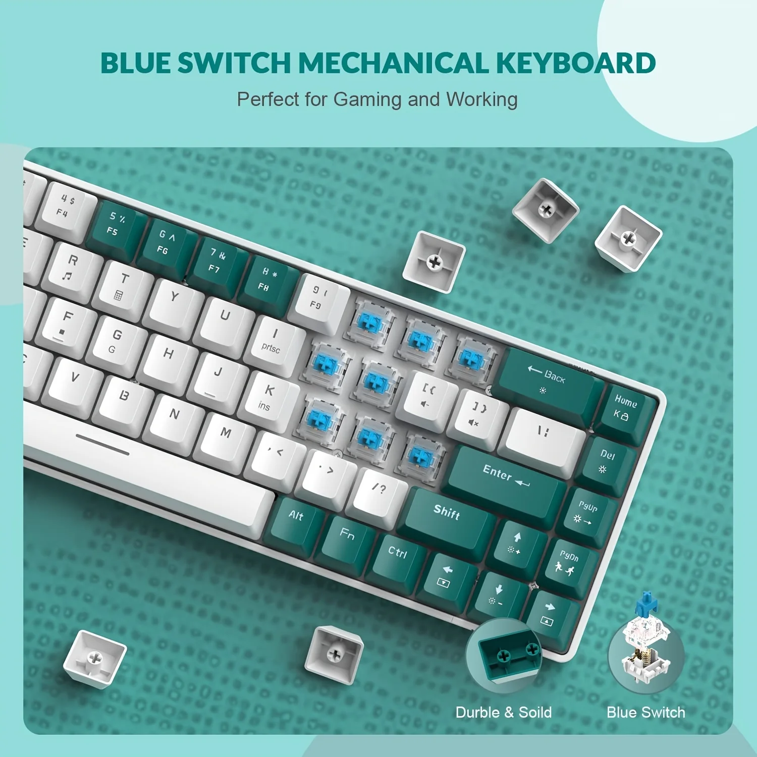 60% Gaming Keyboard, 68 Keys Compact Mini Wired Mechanical Keyboard with 18  RGB Backlit, Blue Switch, USB C