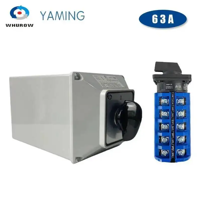 

LW26-63/5M Changeover Cam Switch 63A 5 Poles Electrical 3 Position Rotary Selector With Protective Cover Box Enclosure