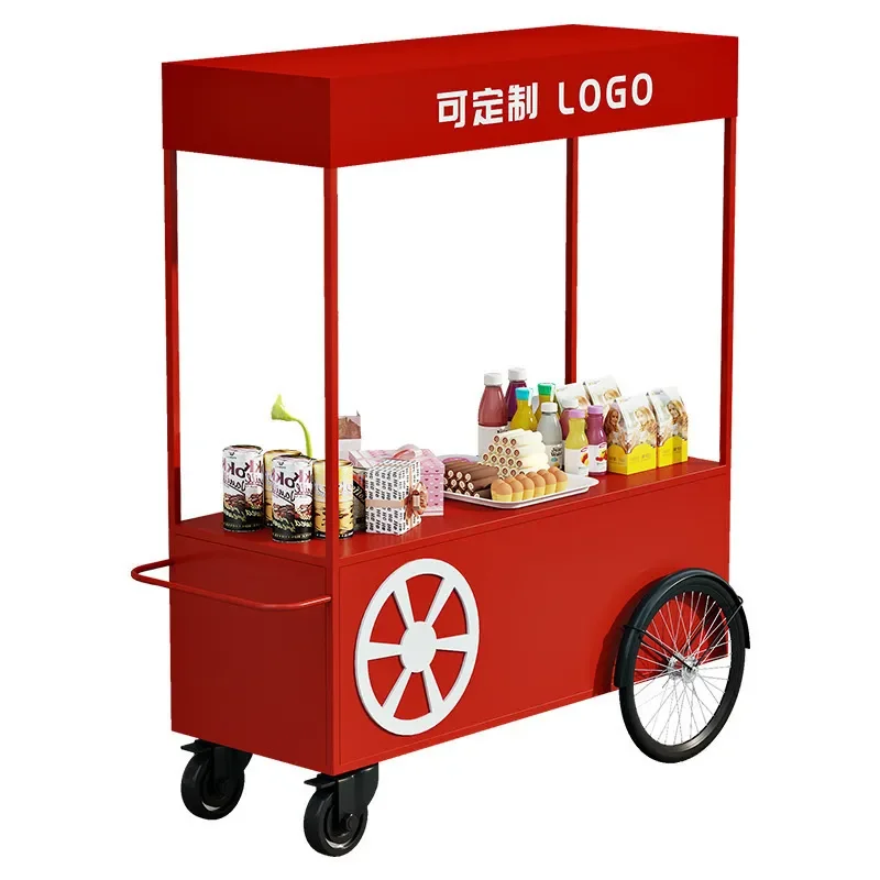 Mobile Outdoor Food Cart Portable Snack Stall Trolley with Display Stand for Night Market Street Vendor Dining Truck