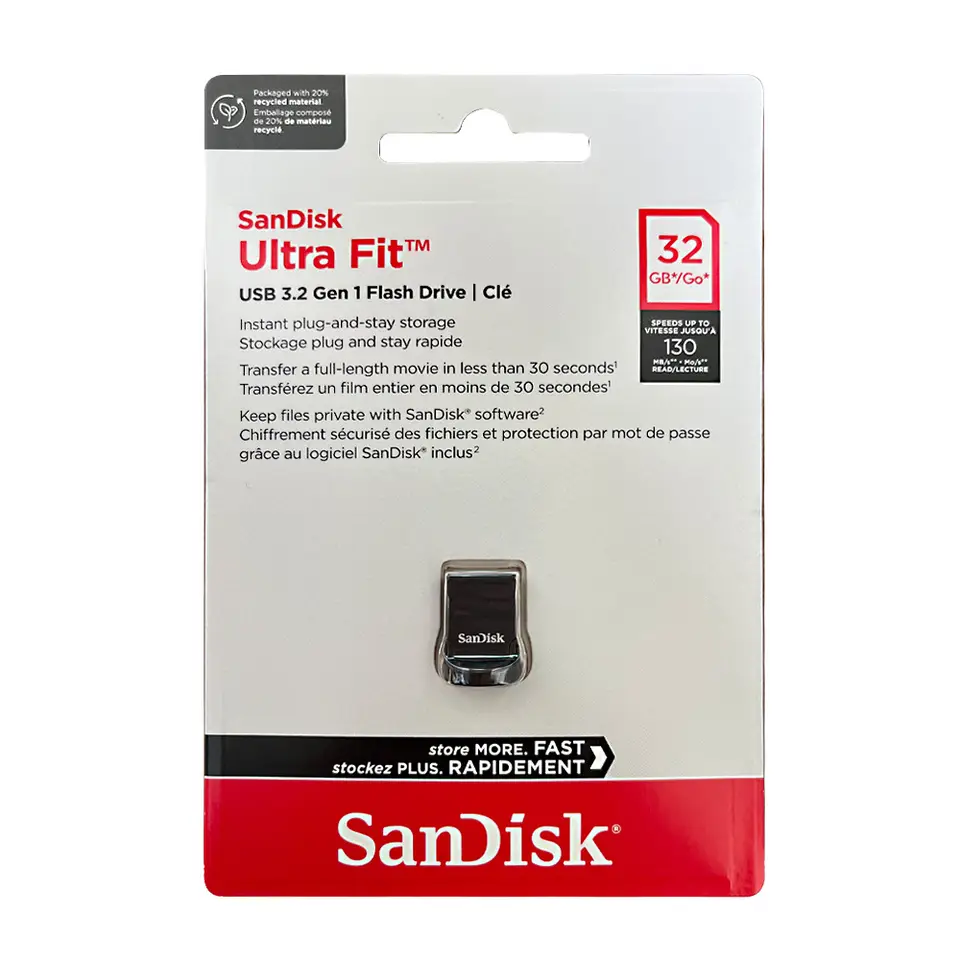 فلاشة SanDisk Ultra Fit USB 3.2 Gen 1 بسعات 128GB و256GB و512GB و1TB، سرعة قراءة تصل إلى 400MB/s، و32GB و64GB بسرعة 130MB/s