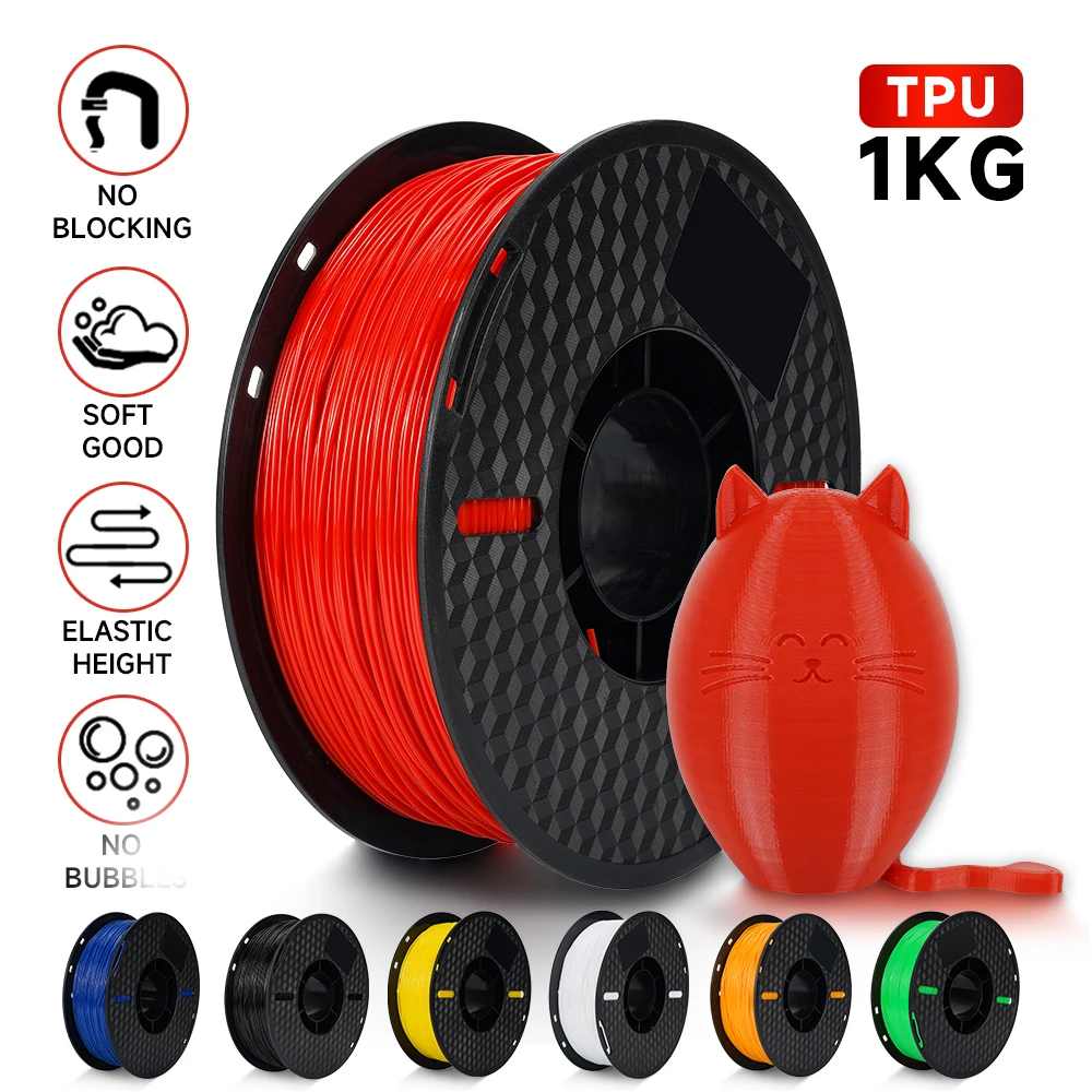 KINGROON-filamento de TPU para impresión 3D, Material de goma de impresión de plástico Flexible, no tóxico, 95A, 1,75mm, 1KG, el más nuevo