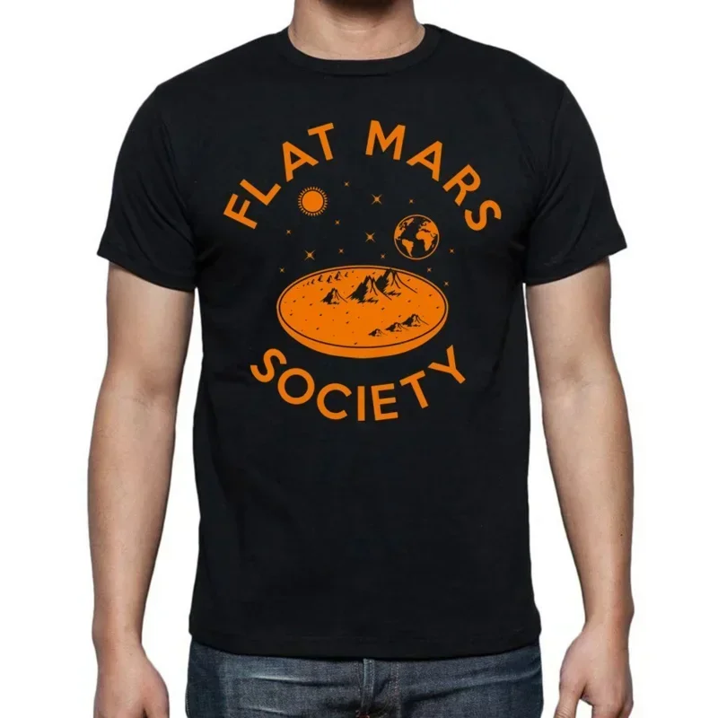 Funny Flat Mars Society Flat Earth T-Shirts Men Pure Cotton T Shirt Members Around The Globe Short Sleeve Tee Shirt Original