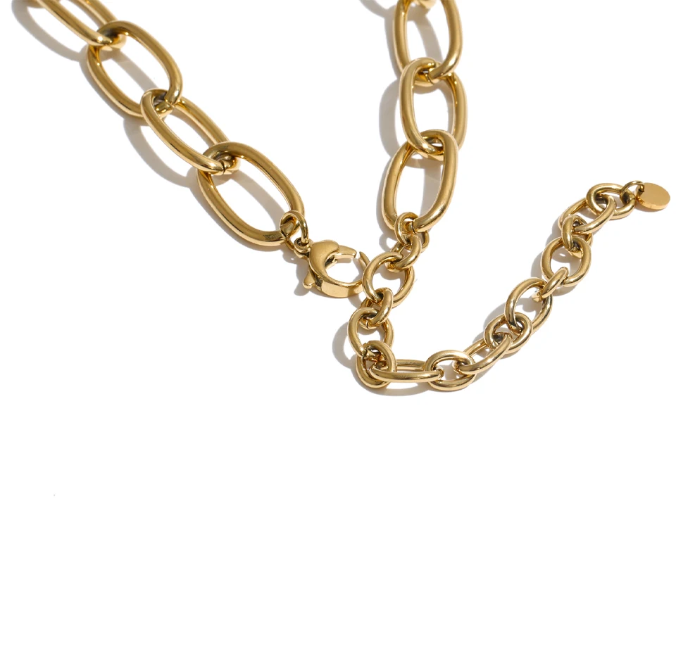 Yhpup Edelstahl Oval-Kettenhalskette Wasserdicht Metall Personalisierte Schlüsselbeinkette Schmuck PVD-beschichtet – Detail 3